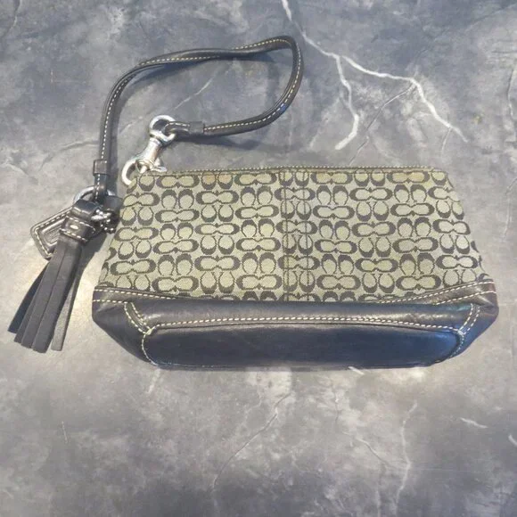 Coach Black Signature Canvas & Leather Wristlet with Tassel – Gently Used (B1) - Picture 1 of 4